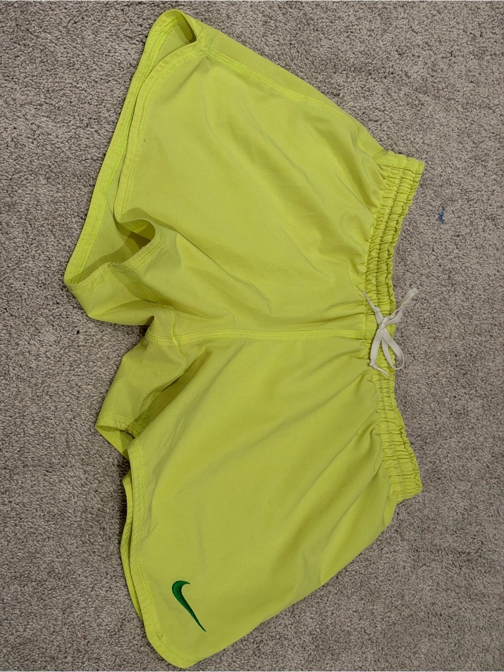 Nike Bright Yellow Running Shorts with Green Swoosh